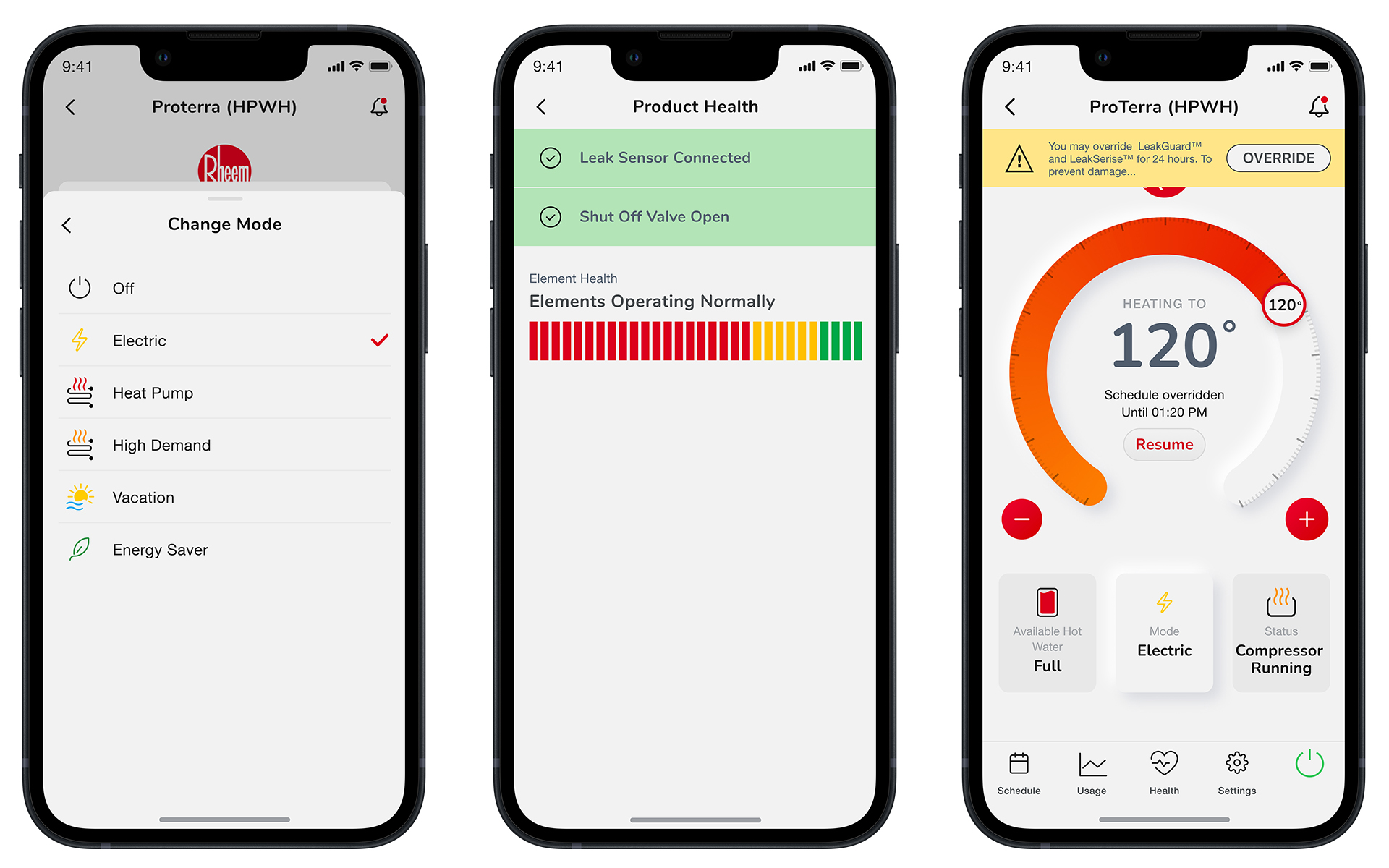 EcoNet app screens for water heater